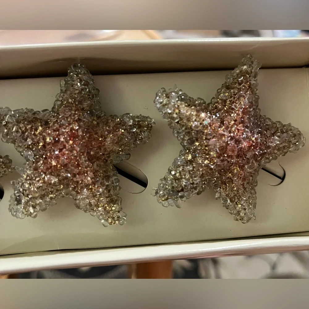 VTG Pier 1 Imports Set of 4 Gold Beaded Star Napkin Rings New In Box - Starfish